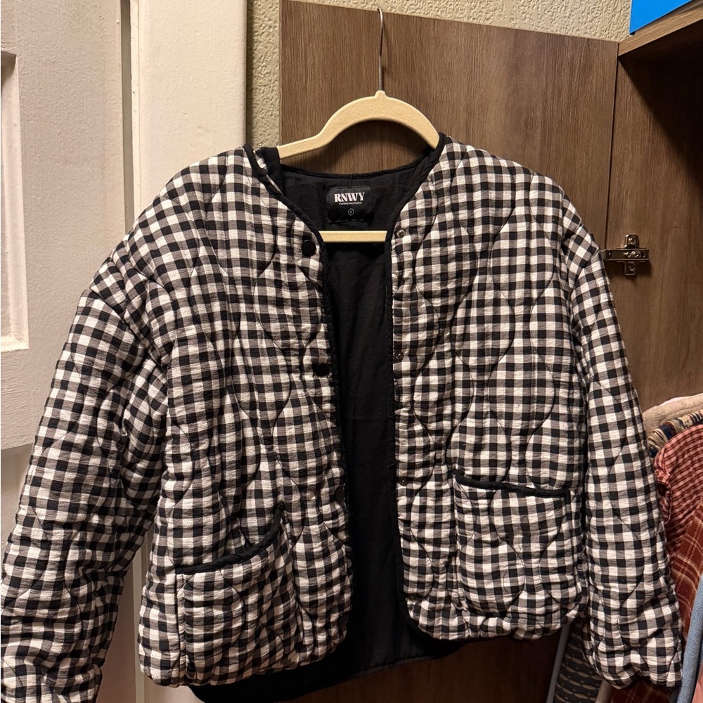 RNWY Black and White Plaid Women's Puffer Jacket